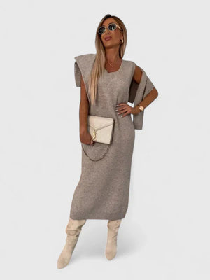 Chrystahl | Elegant Dress and Turtle Neck Sweater Set Aurevea Atelier