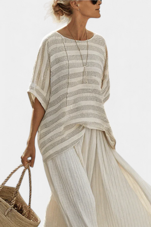 Westlyn | Comfortable Striped Bamboo Top & Flowing Linen Pants Aurevea Atelier