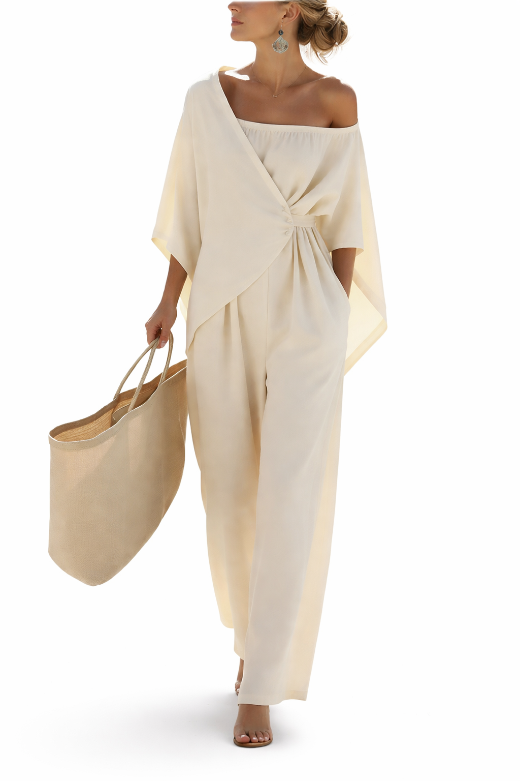 Elegant Off-Shoulder Jumpsuit – Flowy Fit with Tie Waist