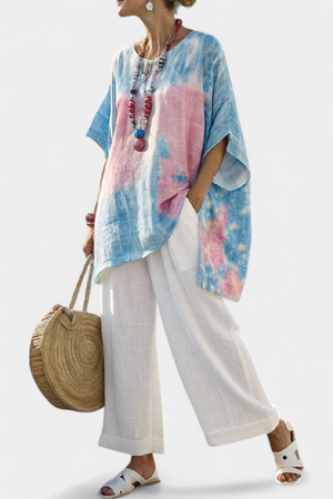 Vantrel | Comfortable Relaxed Linen Top & Striped Bamboo Pants Aurevea Atelier