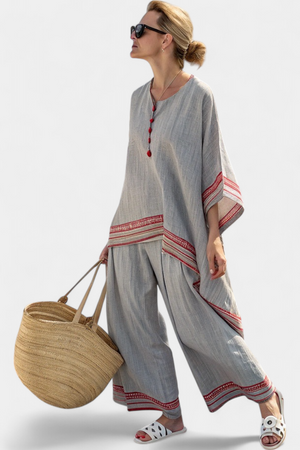 Daelric | Sophisticated Asymmetrical Blouse & Ethnic Wide-Leg Pants Aurevea Atelier