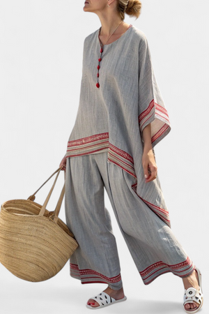 Daelric | Sophisticated Asymmetrical Blouse & Ethnic Wide-Leg Pants Aurevea Atelier