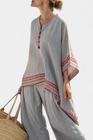 Daelric | Sophisticated Asymmetrical Blouse & Ethnic Wide-Leg Pants Aurevea Atelier