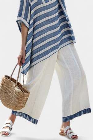 Corvielle | Sophisticated Blue Striped Top & Hem-Detailed Pants Aurevea Atelier