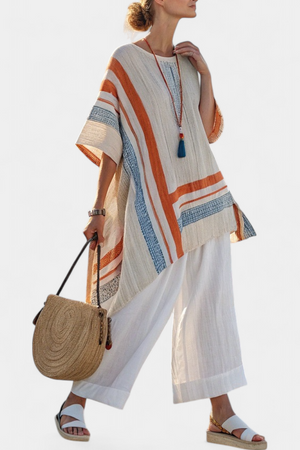 Caevan | Sophisticated Asymmetrical Blouse & Wide-Leg Linen Pants Aurevea Atelier