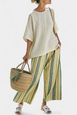 Ellowyn | Sophisticated Top & Striped Linen Pants Aurevea Atelier