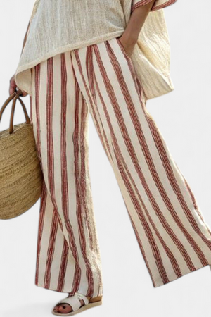 Braelith | Elegant Rustic Striped Top & Cream Linen Pants Aurevea Atelier