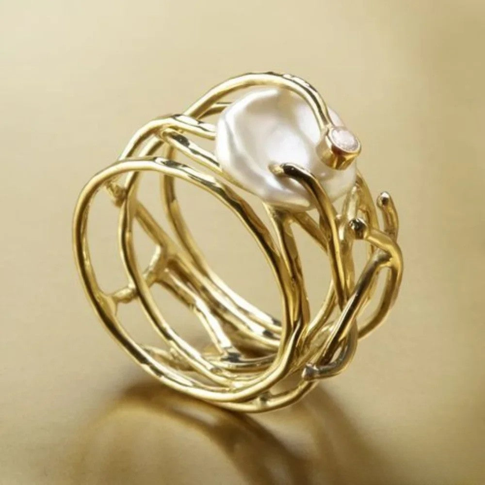 Antique Thin Ring with Pearl Aurevea Atelier