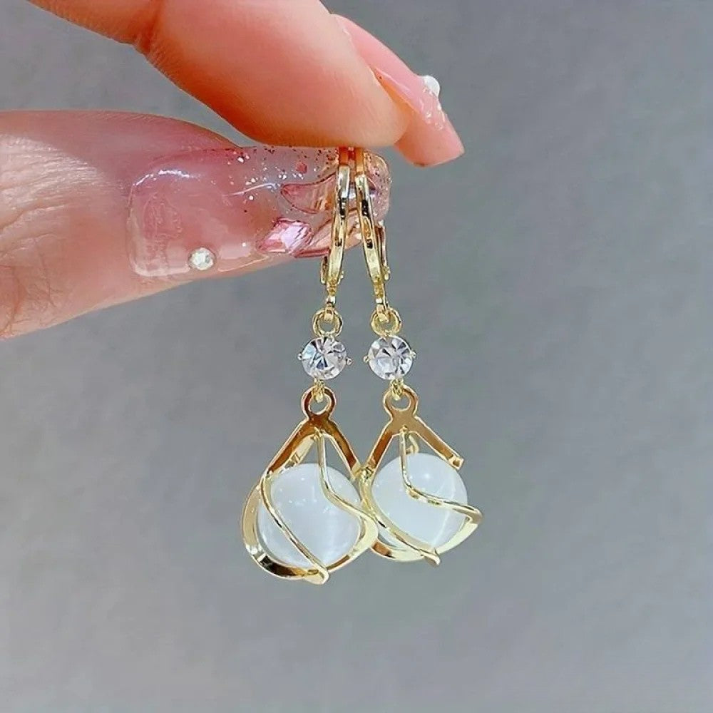 Antique White Opal Gold Drop Earrings Aurevea Atelier
