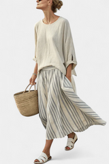 Aurcyn | Comfortable Loose Blouse & Striped Midi Skirt Aurevea Atelier