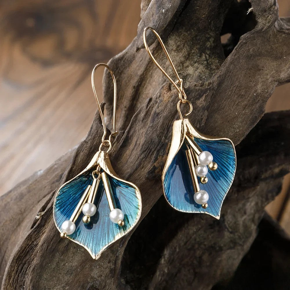 Antique Blue Lotus Silver Earrings Aurevea Atelier
