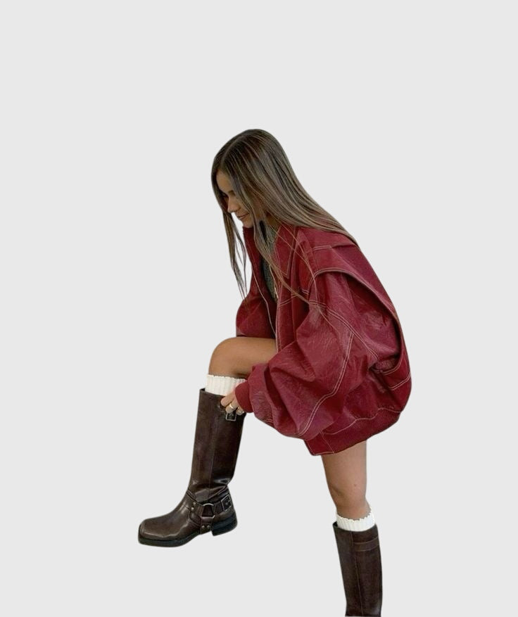 Faye™ - Oversized Leather Jacket Aurevea Atelier