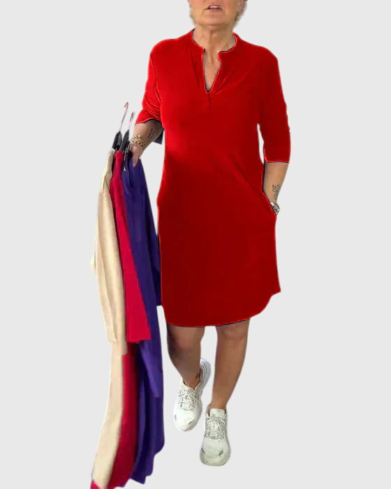 Katherine | Solid V-Neck Dress Aurevea Atelier