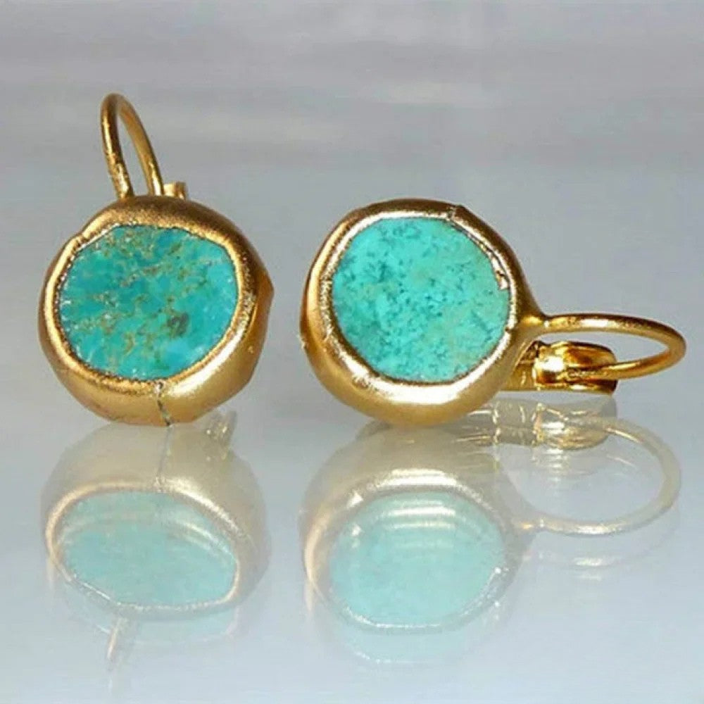 Golden Vintage Earrings with Turquoise Aurevea Atelier