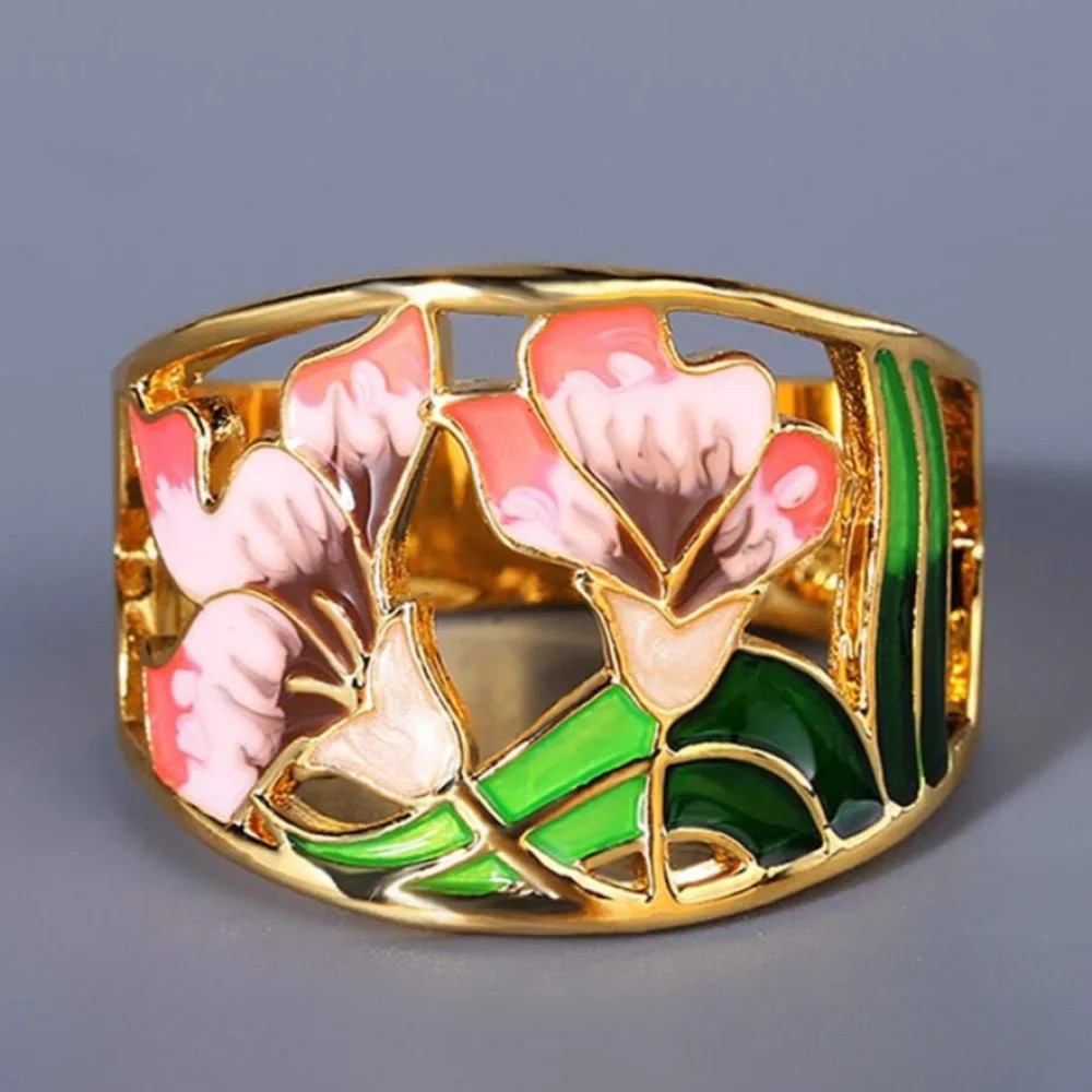 Retro Gold Enamel Flower Ring Aurevea Atelier