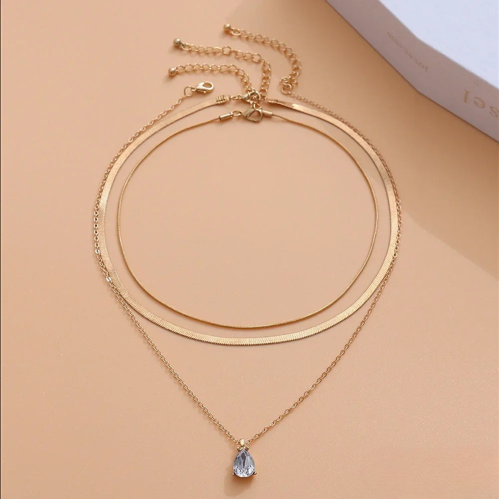 Layered Necklace with Gold-Colored Zirconia Pendant Aurevea Atelier
