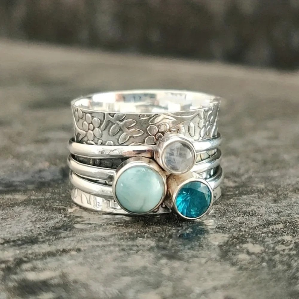 Retro Natural Blue Stone Ring Aurevea Atelier