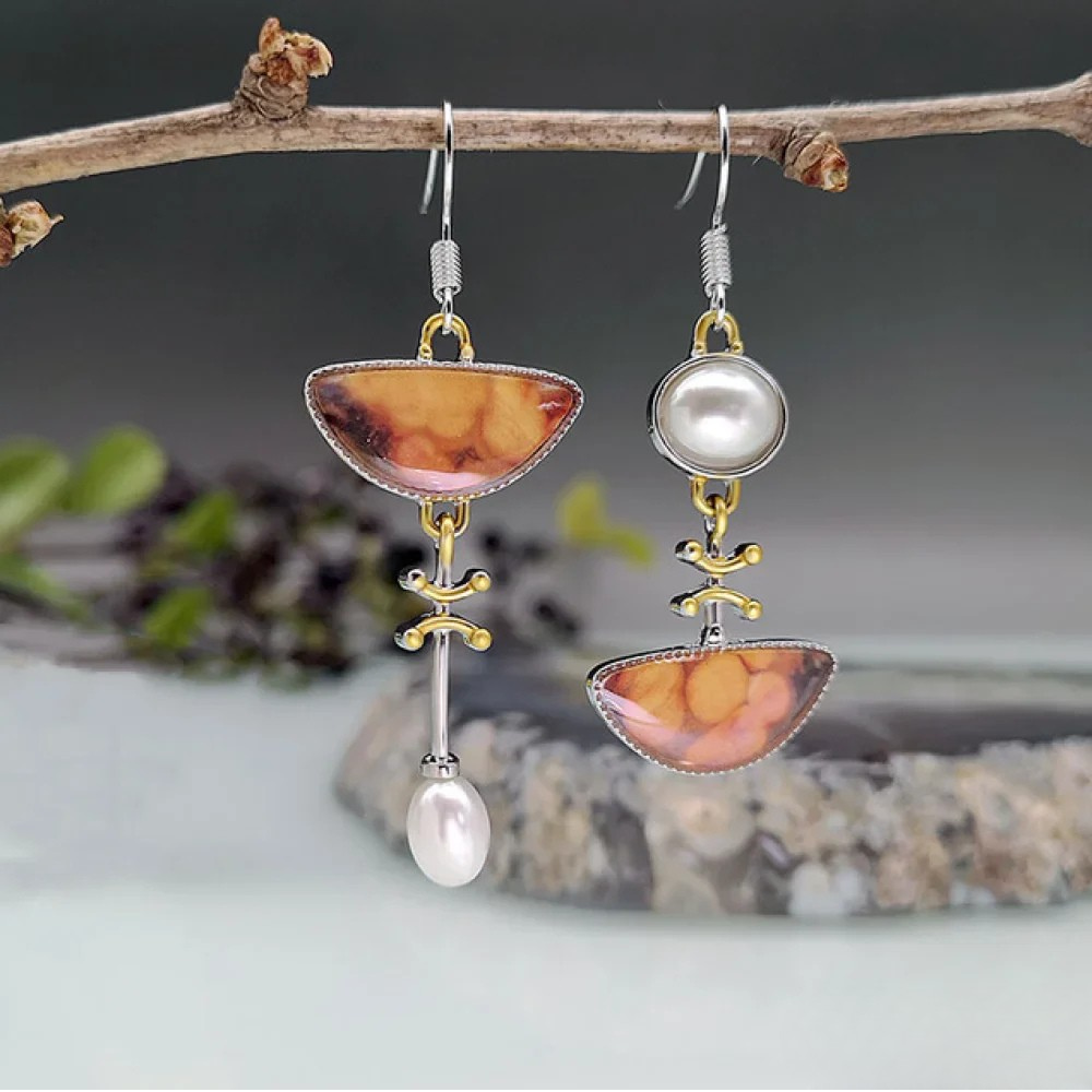 Retro Natural Orange Stone Earrings Aurevea Atelier