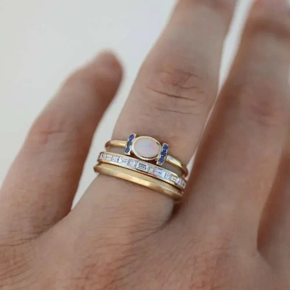 Set of Vintage Gold Opal Rings Aurevea Atelier
