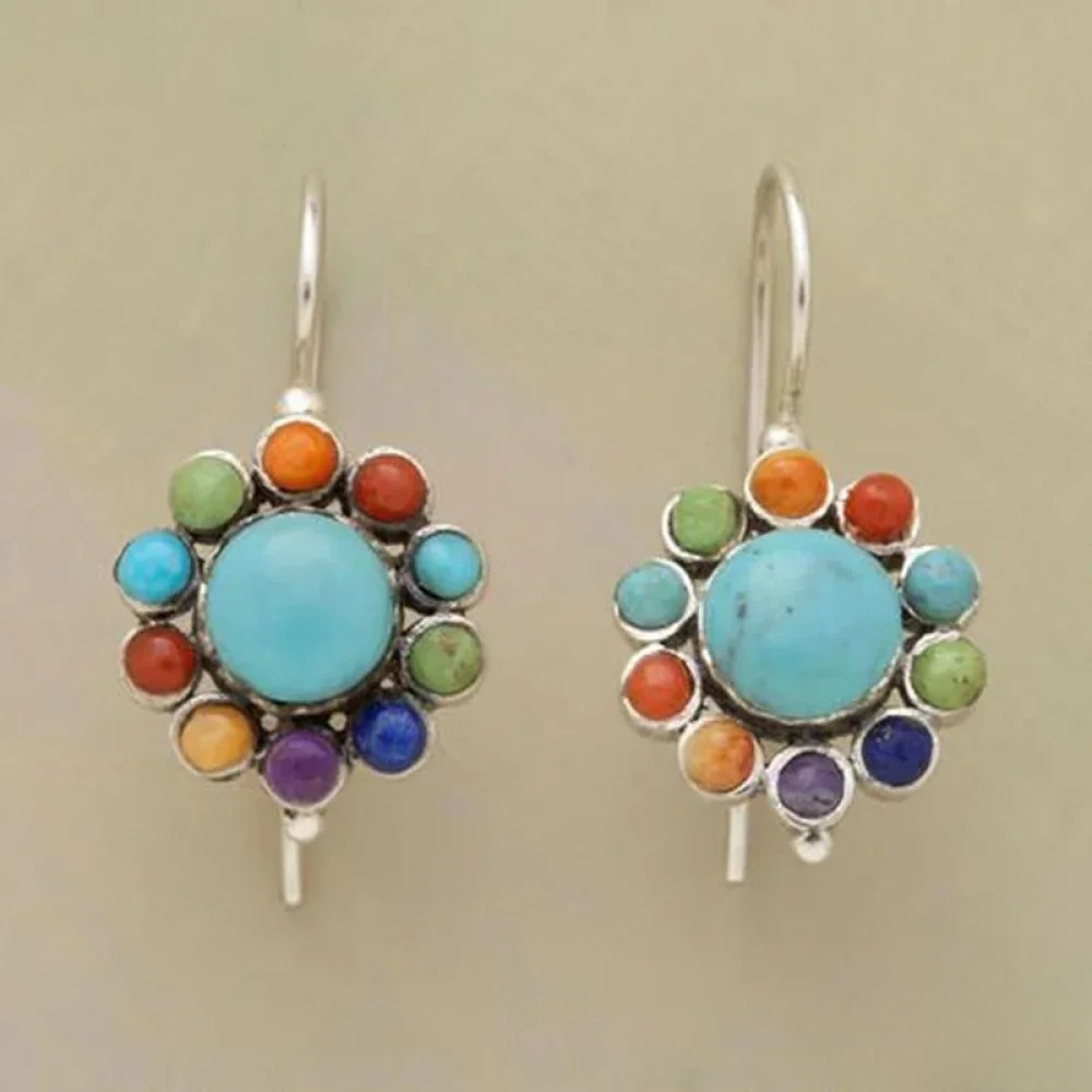 Multicolored Round Earrings in Turquoise Aurevea Atelier