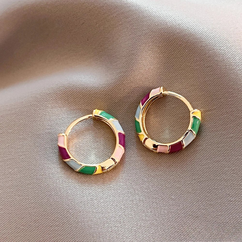 Elegant Gold Earrings with Colorful Enamel Aurevea Atelier