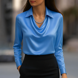 Milan Chic Silky Satin Draped Neck Blouse
