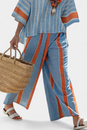 Velmere | Sophisticated Terracotta Striped Top & Linen Pants Aurevea Atelier