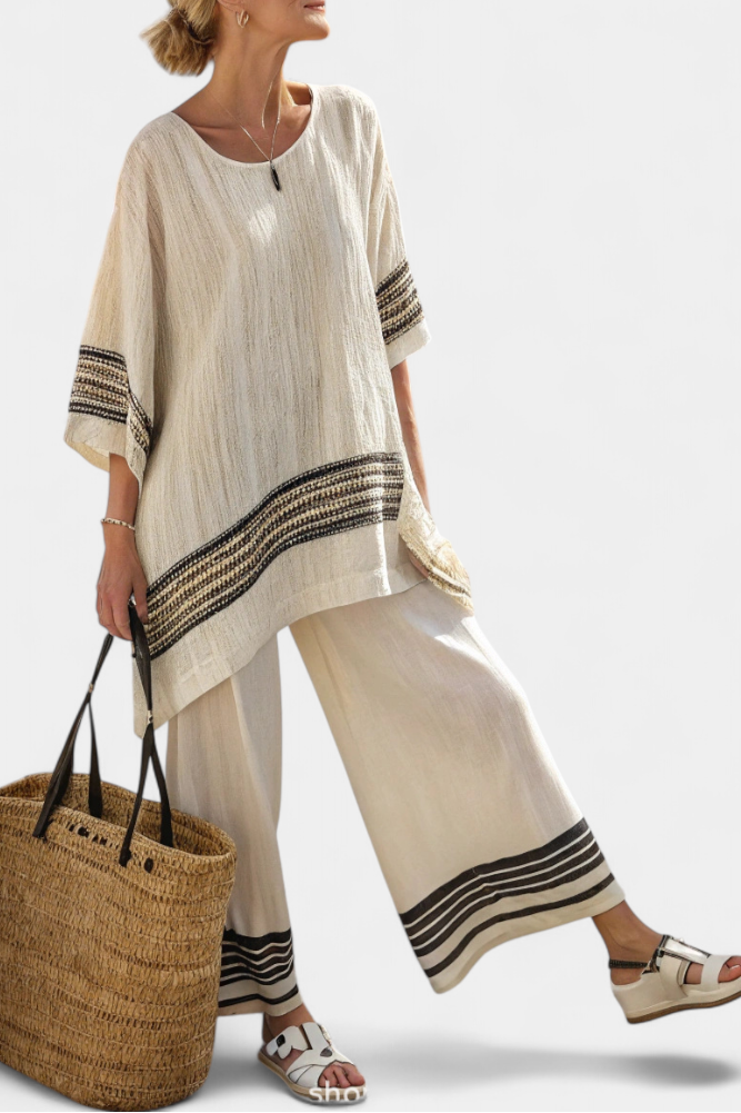 Harlowe | Elegant Black-Striped Linen Top & Flowing Pants Aurevea Atelier