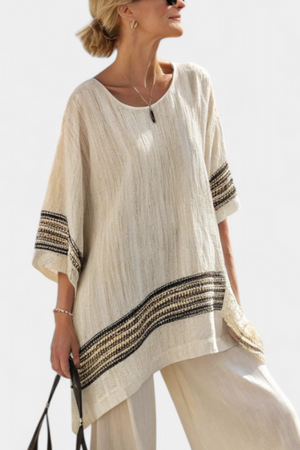 Harlowe | Elegant Black-Striped Linen Top & Flowing Pants Aurevea Atelier