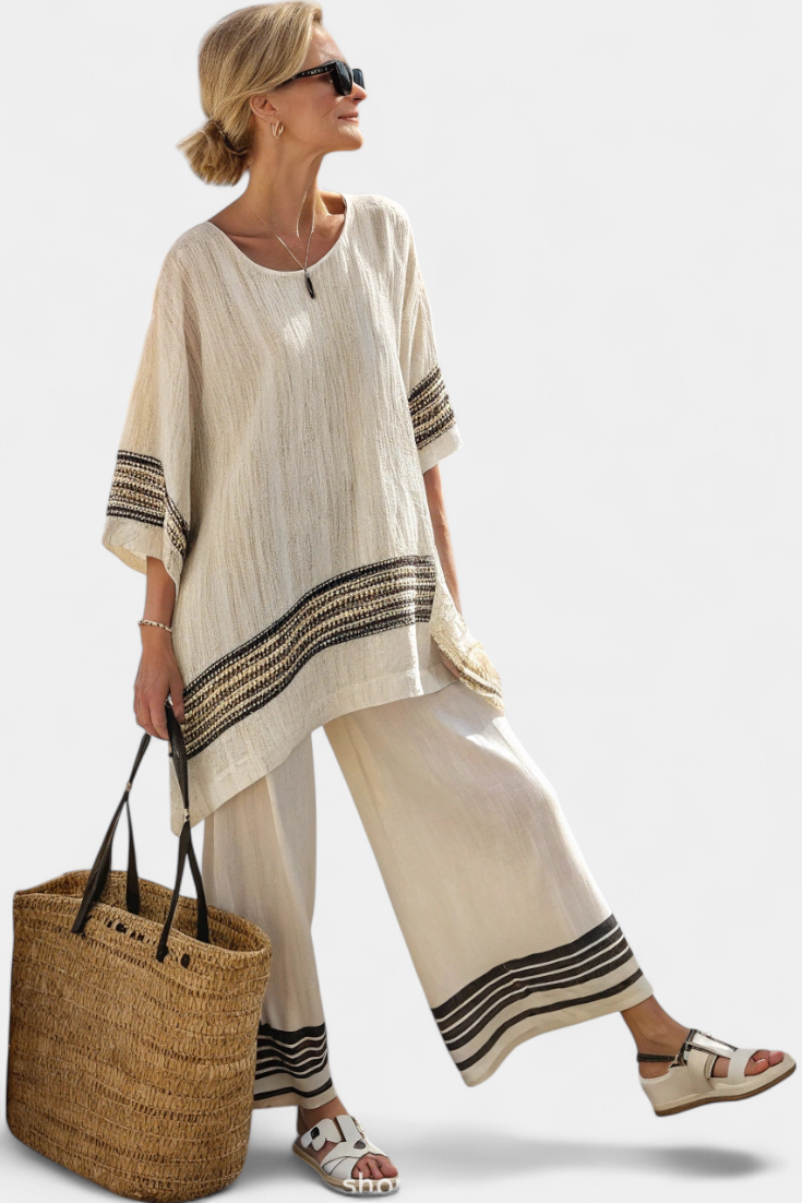 Harlowe | Elegant Black-Striped Linen Top & Flowing Pants Aurevea Atelier