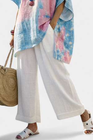 Vantrel | Comfortable Relaxed Linen Top & Striped Bamboo Pants Aurevea Atelier