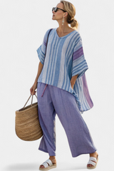 Zellora | Elegant Lavender & Sky Blue Top & Linen Pants Aurevea Atelier