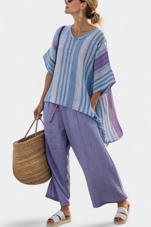 Zellora | Elegant Lavender & Sky Blue Top & Linen Pants Aurevea Atelier