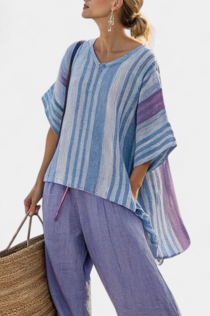 Zellora | Elegant Lavender & Sky Blue Top & Linen Pants Aurevea Atelier