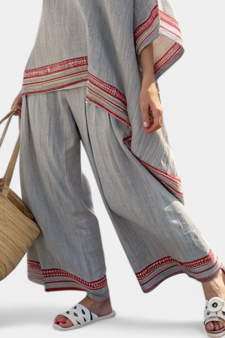 Daelric | Sophisticated Asymmetrical Blouse & Ethnic Wide-Leg Pants Aurevea Atelier