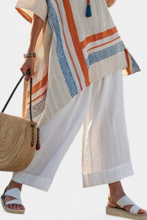 Caevan | Sophisticated Asymmetrical Blouse & Wide-Leg Linen Pants Aurevea Atelier