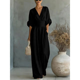 Elegant V-Neck Wide Leg Jumpsuit – Flattering High Waist Fit