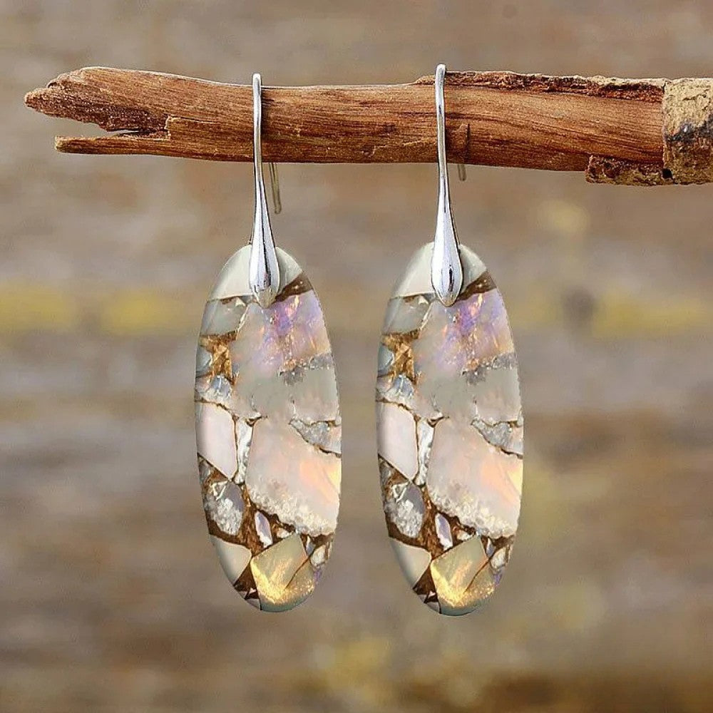Vintage Oval Stone Earrings Made from Natural Materials Aurevea Atelier