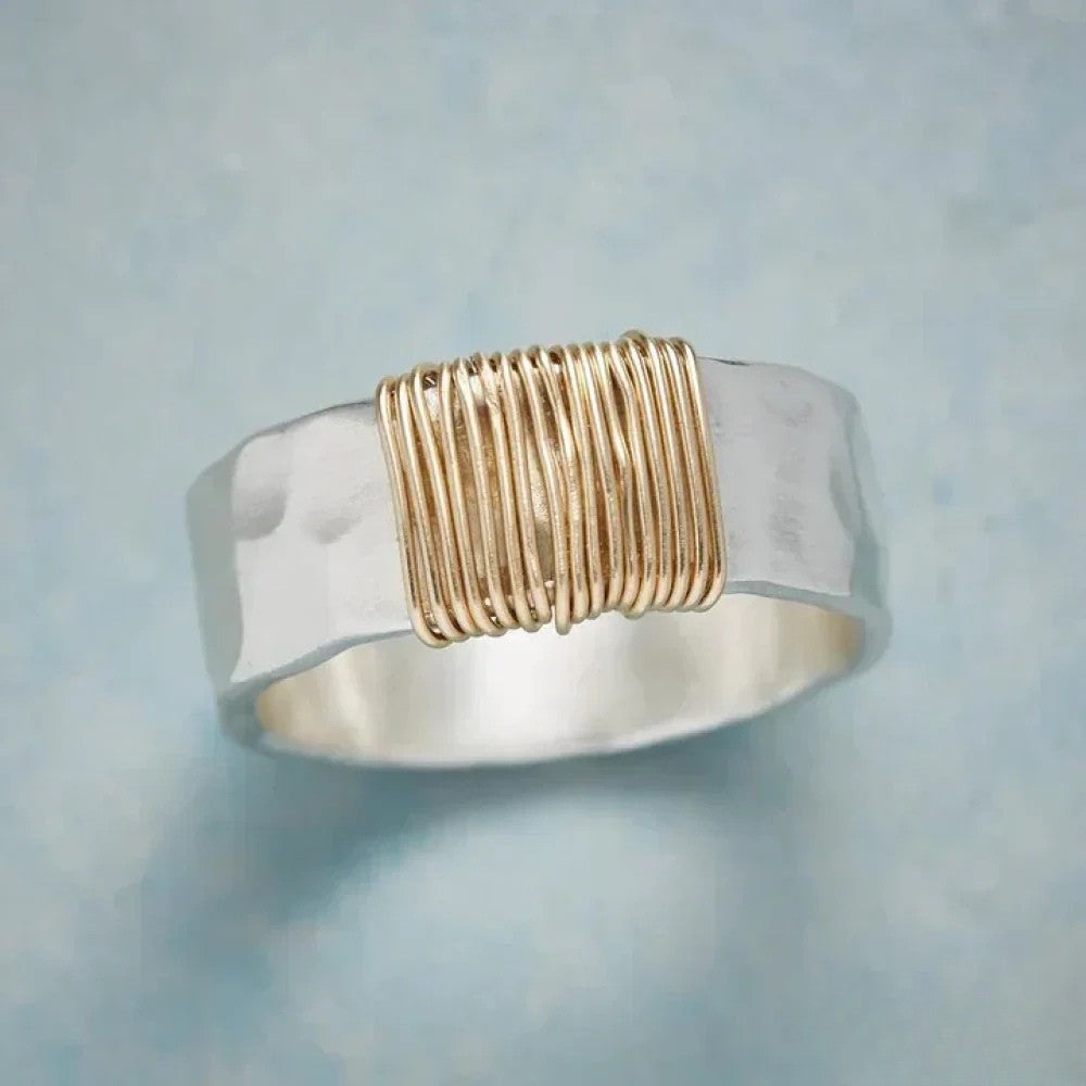 Vintage Silver Ring with Golden Threads Aurevea Atelier