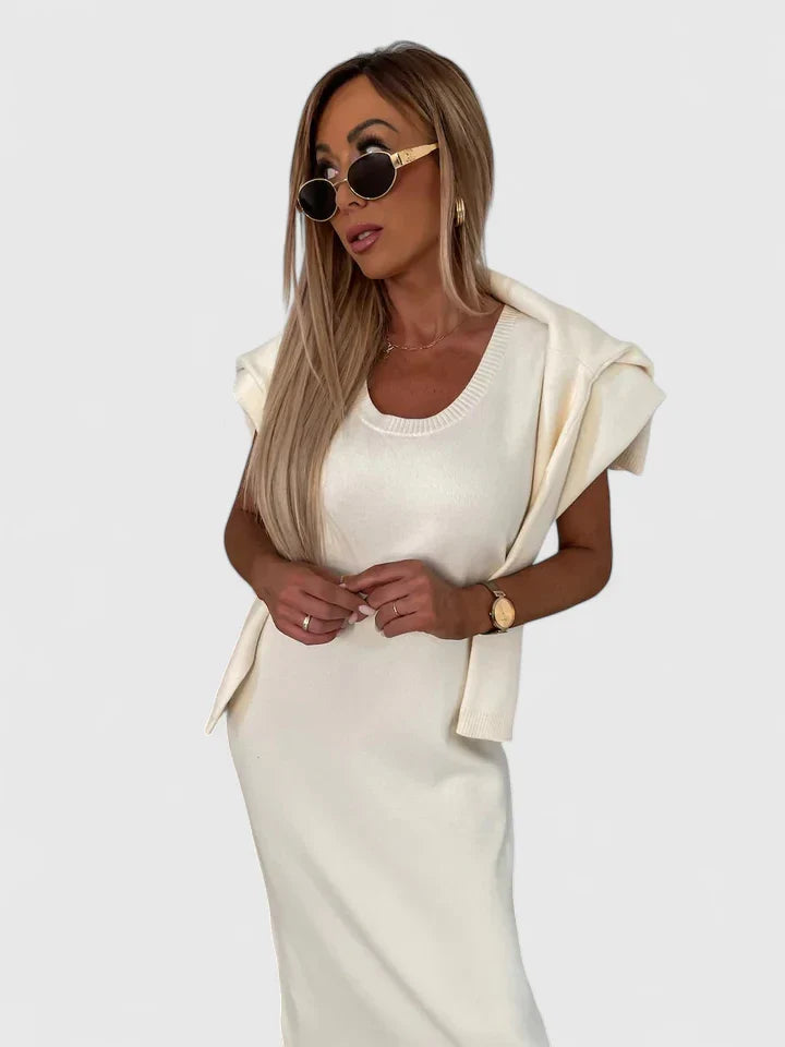 Chrystahl | Elegant Dress and Turtle Neck Sweater Set Aurevea Atelier