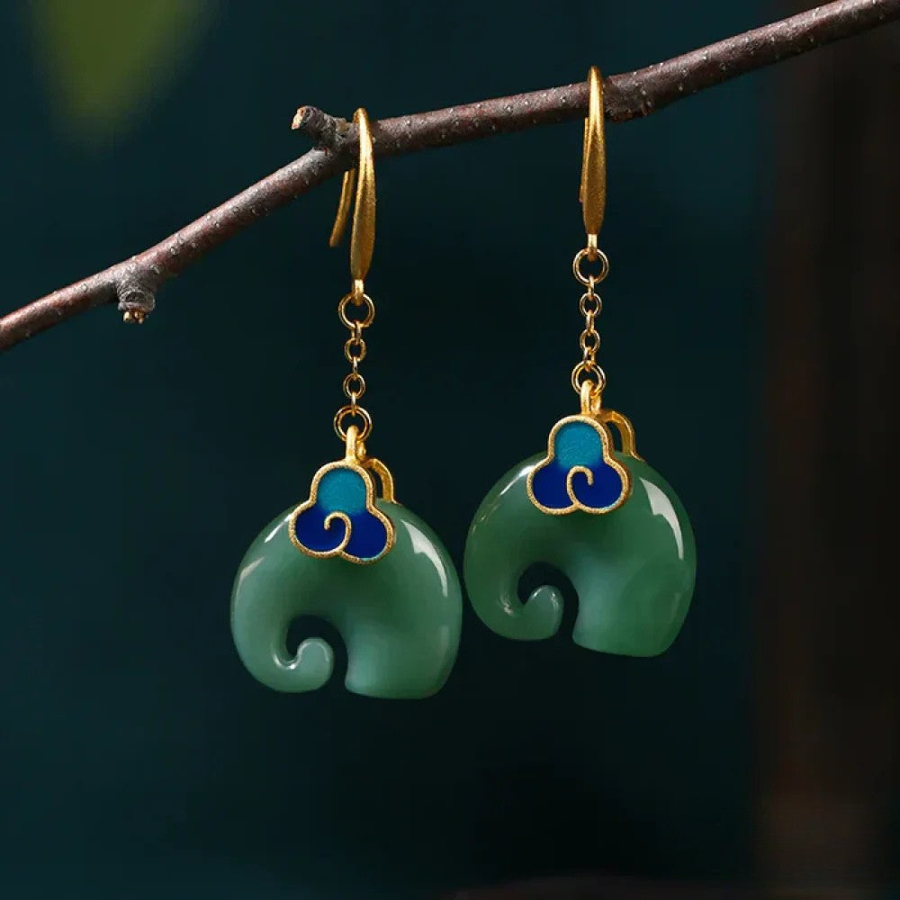Retro Green Elephant Earrings Aurevea Atelier