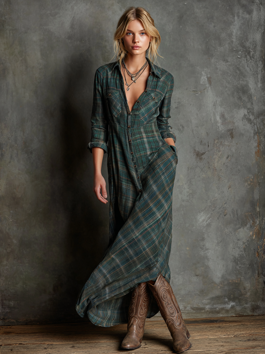 Women's Single-Breasted Shirt Maxi Dress