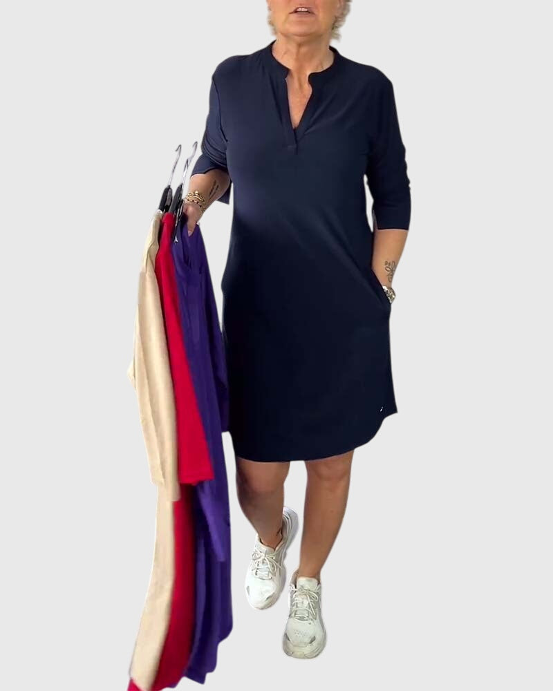 Katherine | Solid V-Neck Dress Aurevea Atelier