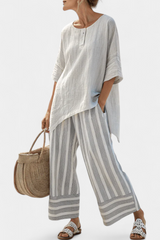 Talvora | Elegant Asymmetrical Blouse & Striped Pants Aurevea Atelier