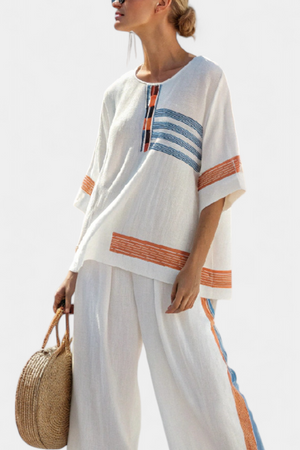 Marcellin | Sophisticated Blue-Orange Striped Top & Pants Aurevea Atelier