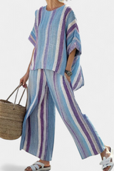 Faelith | Elegant Mauve Pastel Top & Striped Linen Pants Aurevea Atelier