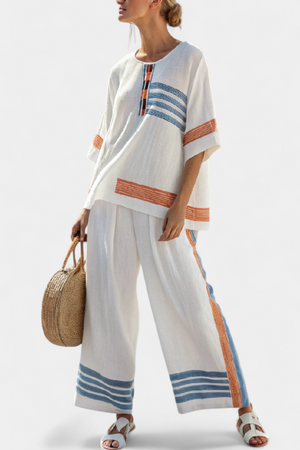 Marcellin | Sophisticated Blue-Orange Striped Top & Pants Aurevea Atelier