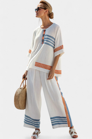 Marcellin | Sophisticated Blue-Orange Striped Top & Pants Aurevea Atelier