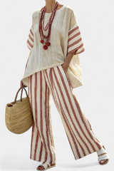 Braelith | Elegant Rustic Striped Top & Cream Linen Pants Aurevea Atelier
