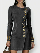 Women’s Casual Round Neck Long Sleeve Slim Fit Denim Dress